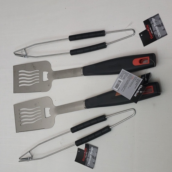 BBQ Spatula and Chrome Tongs Bundle - Picture 1 of 3